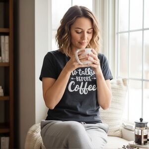 ☕ No Talkie Before Coffee Graphic Tee | Anvil | Medium | 100% Cotton